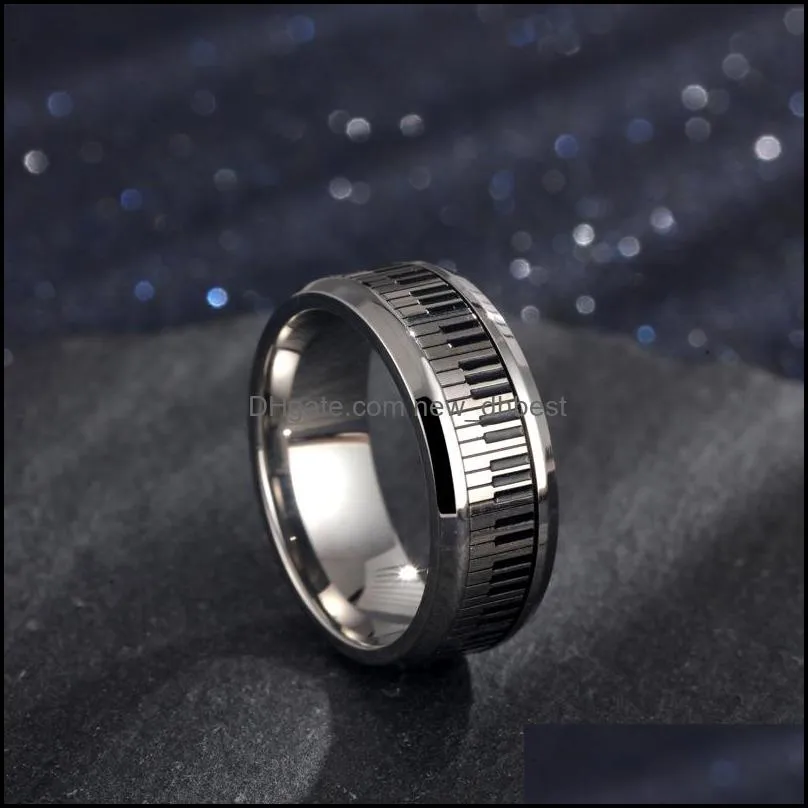 men music piano keyboard ring stainless steel rotatable spinner rings for man boyfriend gifts silver tone rings