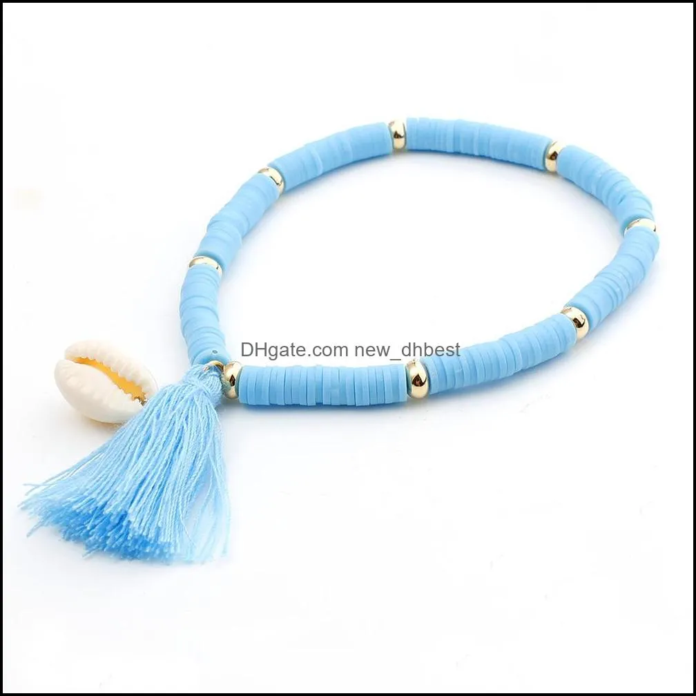 bohemian tassel bracelet for women natural shell pendant bracelet polymer clay waterproof swim fashion jewelry