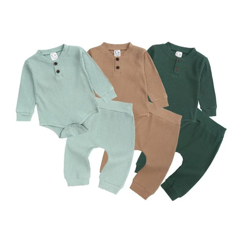 baby clothing sets infant knitted cotton rompers pants suits spring autumn solid fashion long sleeve jumpsuits boy girl outfits 2pcs 2655