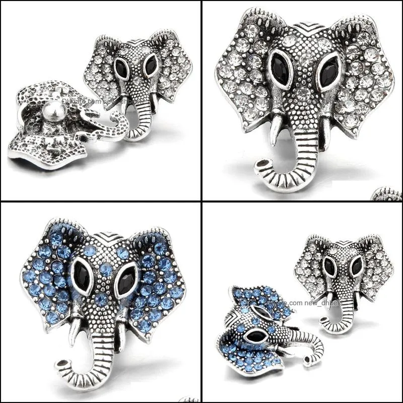 rhinestone gadget clasps elephant head 18mm snap button charms for snaps diy jewelry findings suppliers gift