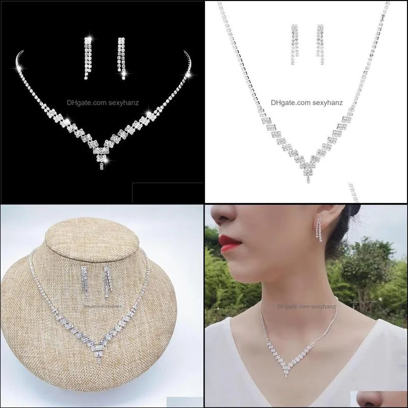 bridal wedding necklace earrings jewelry set claw zircon chain rhinestone fashion women bridesmaid p ography acc