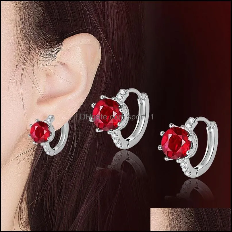 silver earrings hoop vintage women girl jewelry gift round earrings light pink/blue/red/transparent/blue/purple crystals earrings