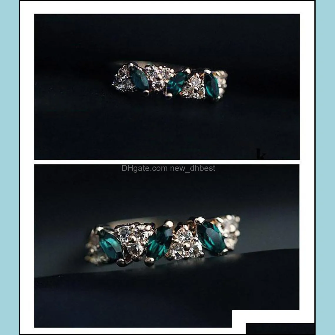 rings wholesale cute vintage emerald fancy jewelry retro feel sweet female emerald crystal rings