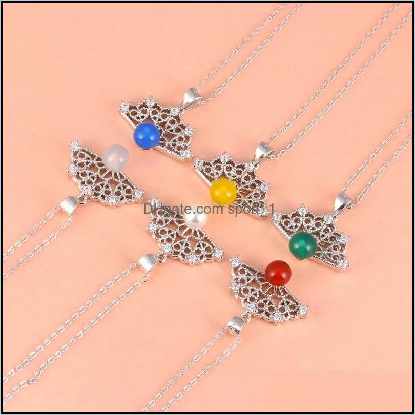 fashion womens necklace inlay necklace fan shaped fan pendant clavicle chain necklace female jewelry accessories