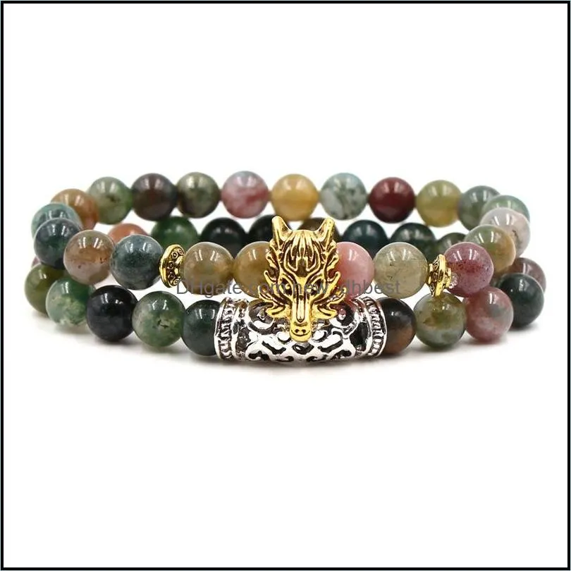 india agate stone bead braceet 2 pcs/set charm yoga meditation chakra braclet natural stone bracelet