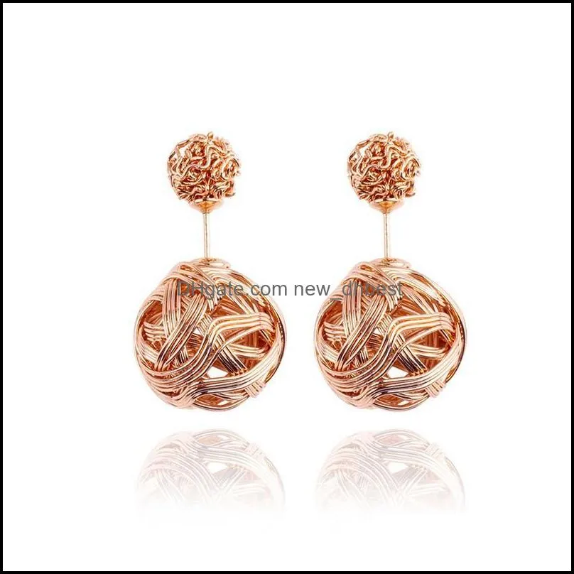 earings for woman men earrings studs women double sides hollowed gold plated ball ear studs earring geometric earrings