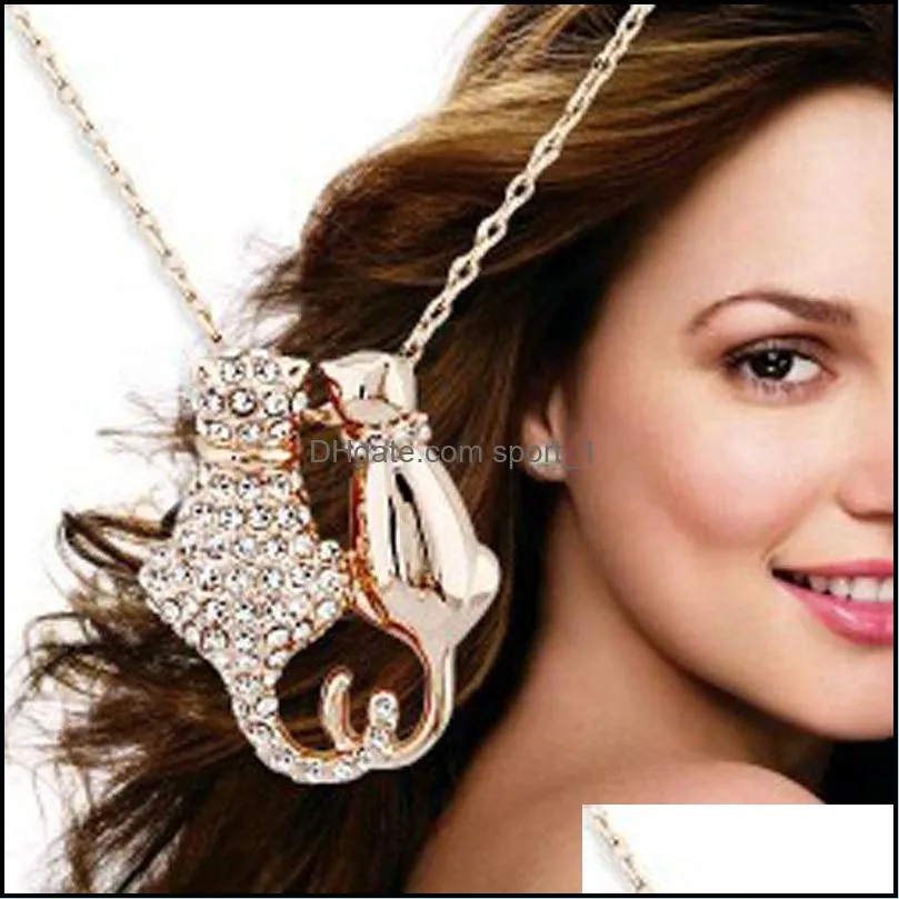 cat pendant necklace luxury jewelry day gifts double cat couple necklaces animal necklaces