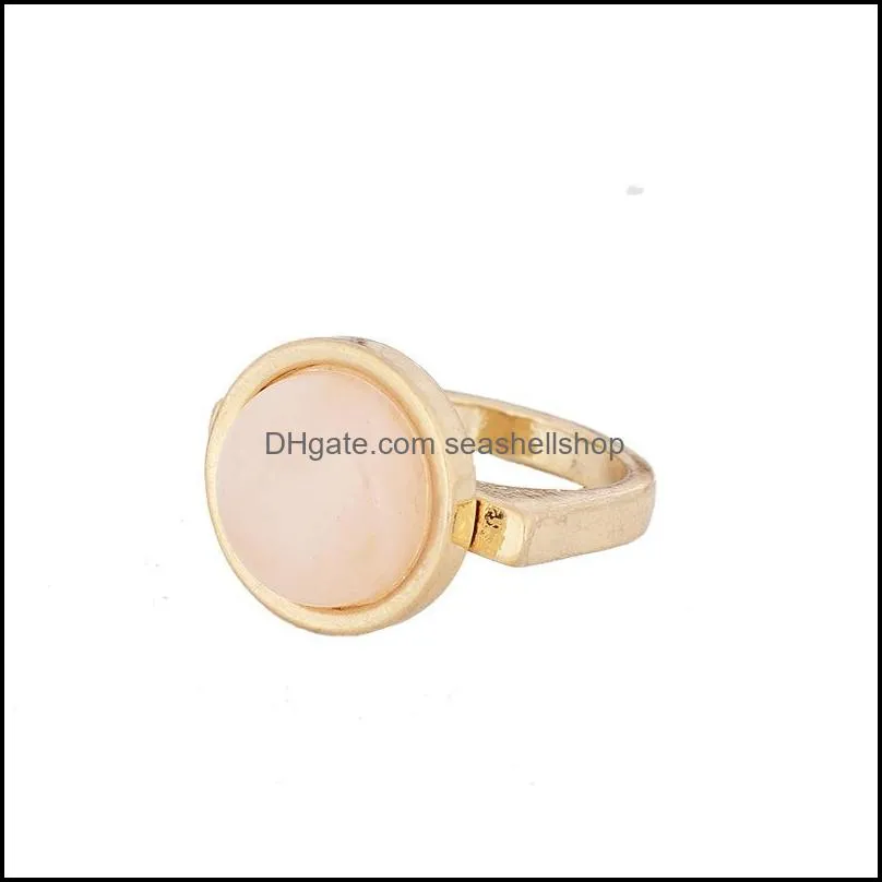 round white blue rose pink quartz stone rings fashion inner dia 1.7cm brincos pendientes jewelry for women