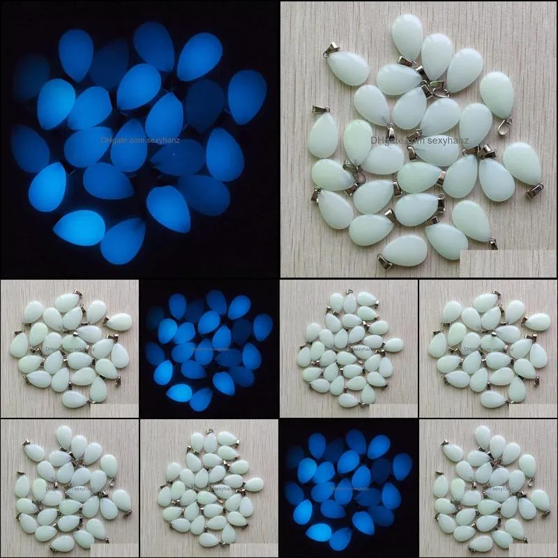 fashion charms flat waterdrop teardrop blue luminous glow light stone pendants for necklace jewelry making