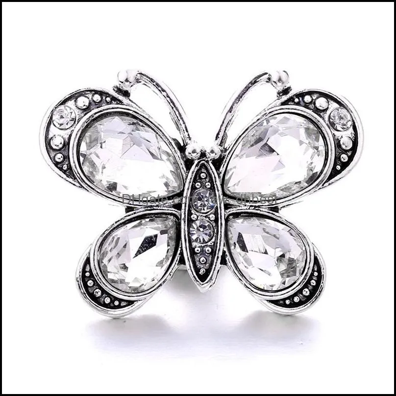 wholesale mix rhinestone snap buttons butterfly clasp 18mm metal decorative button charms for diy snaps jewelry findings factory