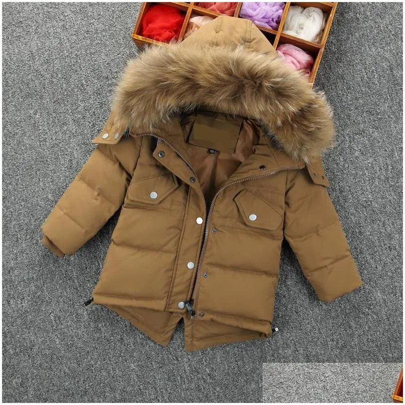 coat boutique 15y parker hodded solid faux fur collar zipper waist drawstring jacket kids boys winter clothes for babys