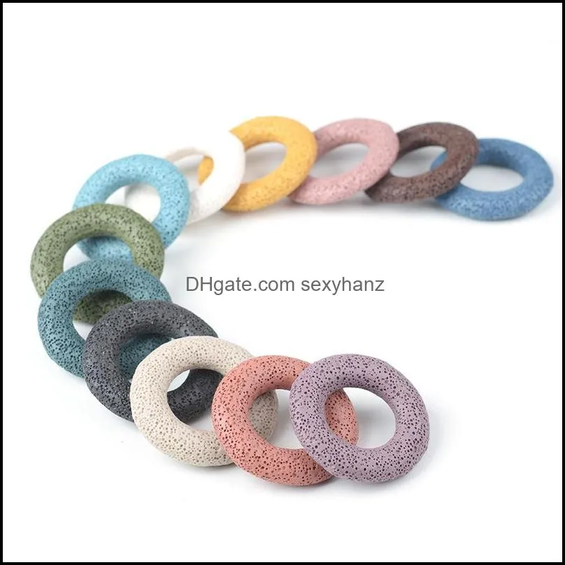 53mm circle ring volcanic lava stone loose beads slide charms pendant jewelry making accessories for necklace