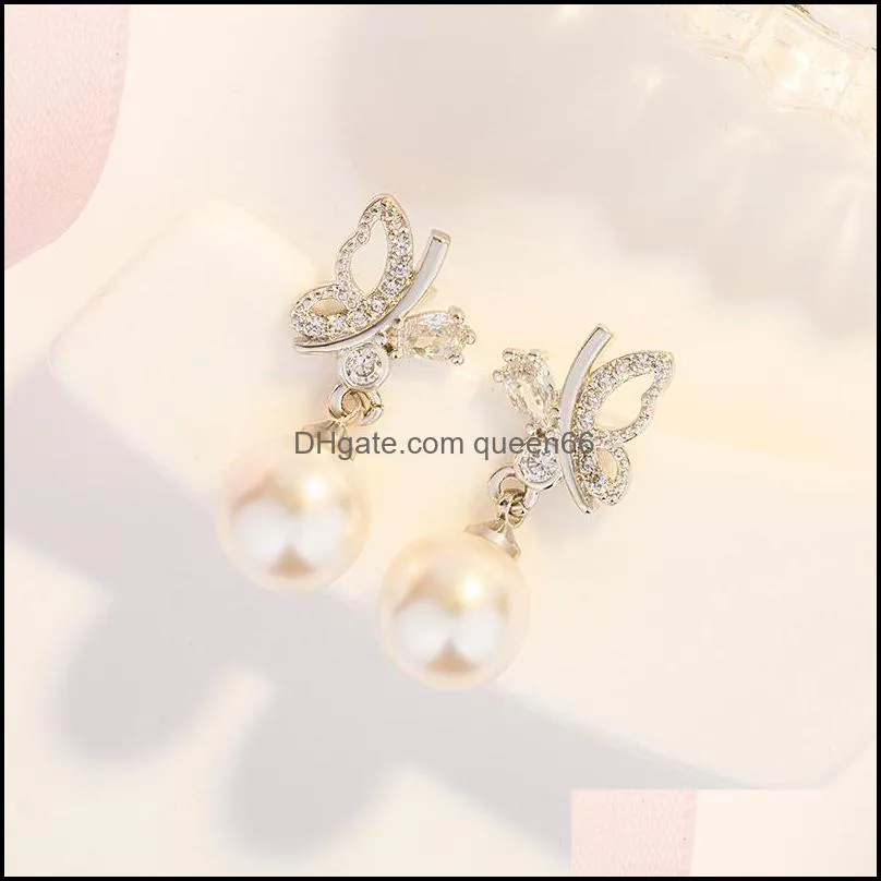 exaggerated butterfly earrings for women luxury jewelry rhinestone pendant earrings elegant colorful vintage trend pearl stud earring