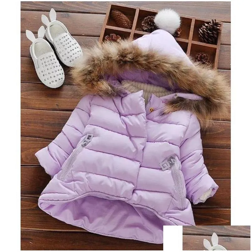 girls coat cotton warm jacket for baby girls winter fur hooded coat kids outerwear children clothing toddler girl jackets 813 v2