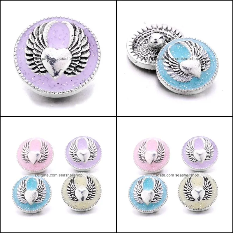 rhinestone painting wings snap button heart charms jewelry findings 18mm metal snaps buttons diy bracelet jewellery wholesale