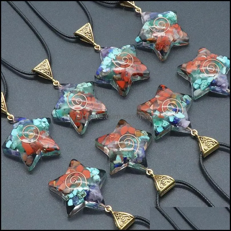 star pendant 7 chakras orgonite stone necklace five points shape healing energy natural orgone crystal pendulum lucky om jewelry