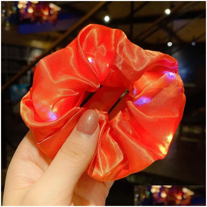 luminous scrunchies led hairband ponytail holder headwear girls elastic satin silky scrunchy tie hair rope hair accessories g21901 61