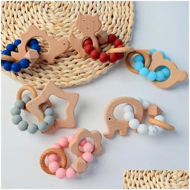 baby pacifier clip wooden teether silicone beads bracelet toddler infant animal dinosaur star flower elephant nipple clips holders 289