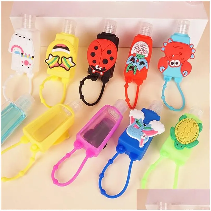 30ml hand sanitizer bottle holder cartoon cases kids students school perfume bottle and silicone protective cover set random pattern 5168