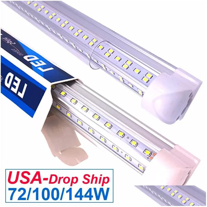 led shop light tube 72w 100w 144w 6500k cool white v shape clear cover t8 tube lights for ceiling and under cabinet lighting corded electric with builtin on/off