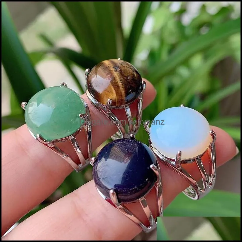 natural stone crystal ring for women open reiki healing lapis tiger eye pink purple quartz finger rings party wedding jewelry