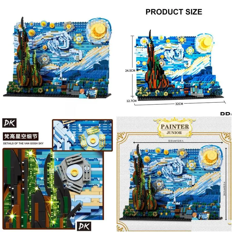 the starry night 3001 moc art painting vincent van gogh building blocks bricks model educational toys gifts for children 220701