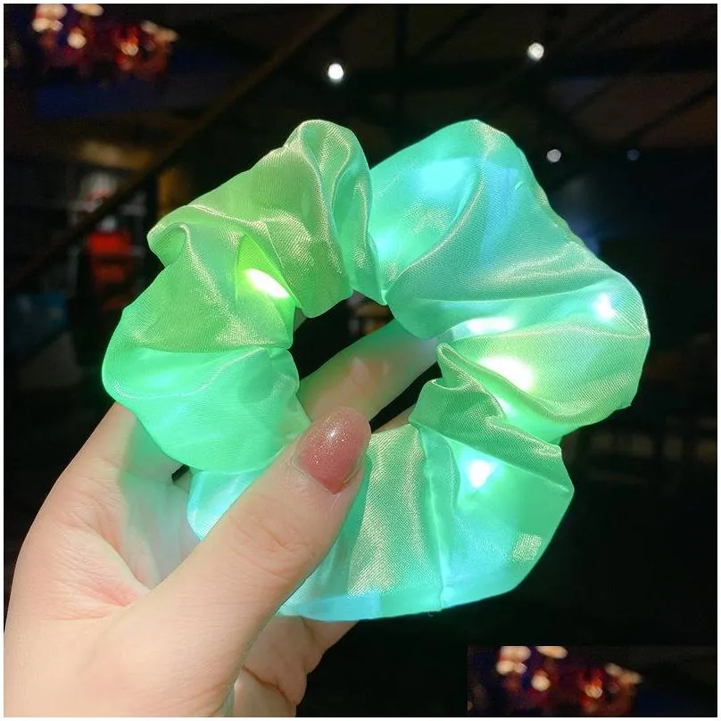 luminous scrunchies led hairband ponytail holder headwear girls elastic satin silky scrunchy tie hair rope hair accessories g21901 61