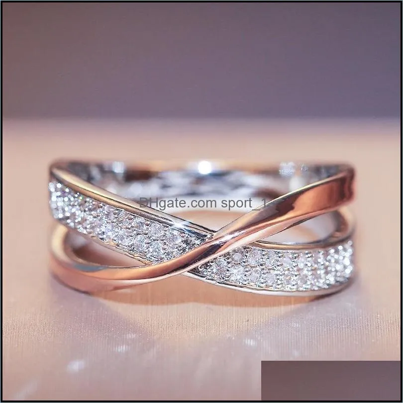  two tone x shape cross ring for female wedding fashionable jewelry stunning cz stone large modern rings