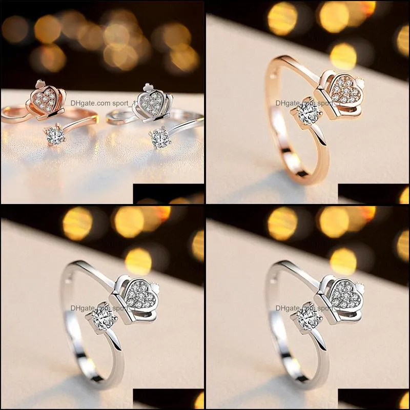 luxury shine zirconia crown ring for women with side stones charm exquisite diamond jewelry pendant birthday gift