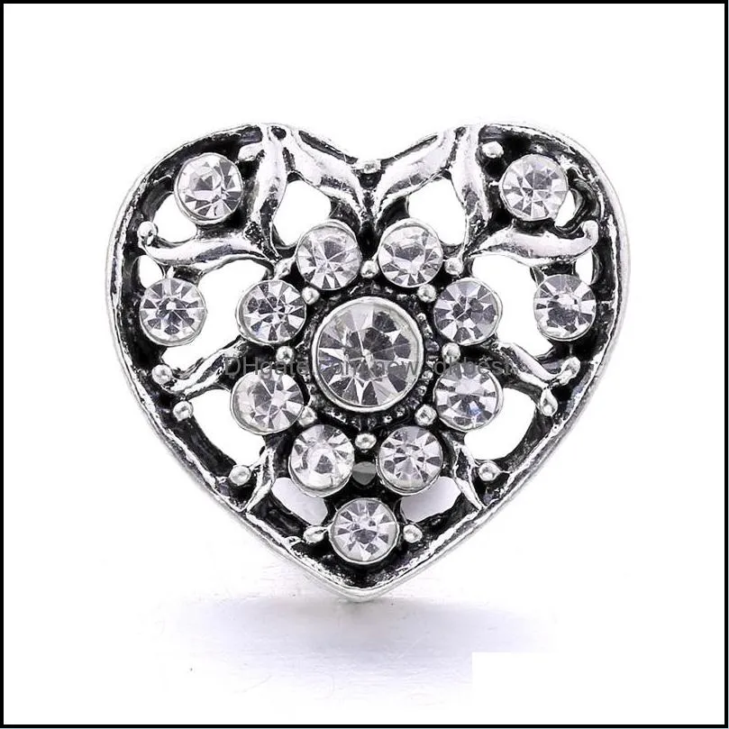 wholesale rhinestone 18mm snap button flower clasp hollow metal zircon charms for snaps jewelry findings suppliers