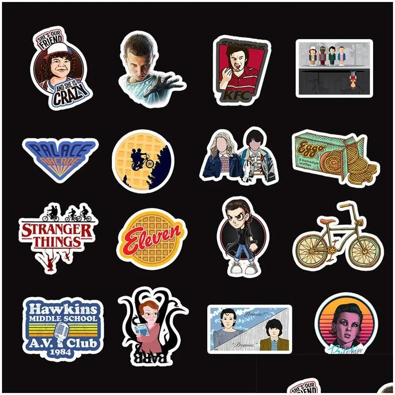 stranger things stickers pack 50pcs for car motorcycle notebook computer diy guitar refrigerator classic tv show thriller waterproof sticker