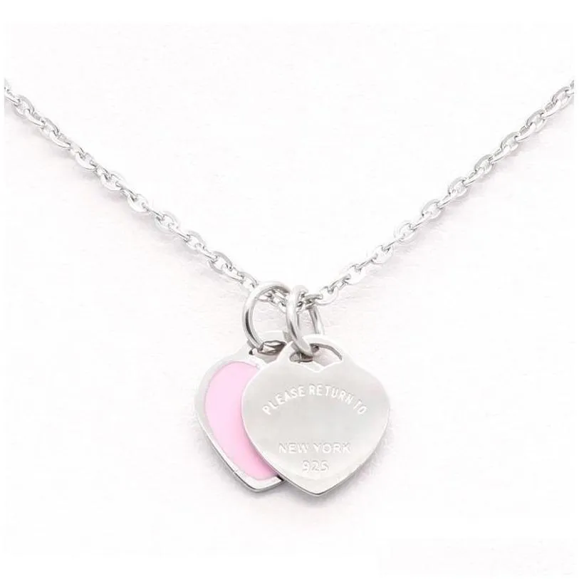 design brand heart love necklace for women stainless steel accessories zircon green pink women jewelry gift