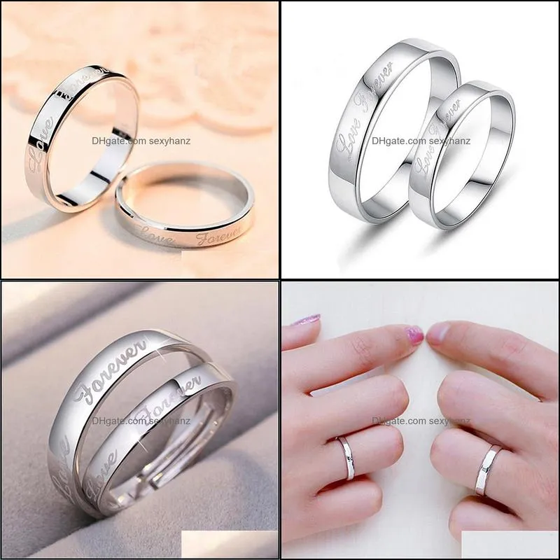 2 pcs lover couple rings sets endless love adjustable silver ring set for couples men women wedding engagement ring valentines day