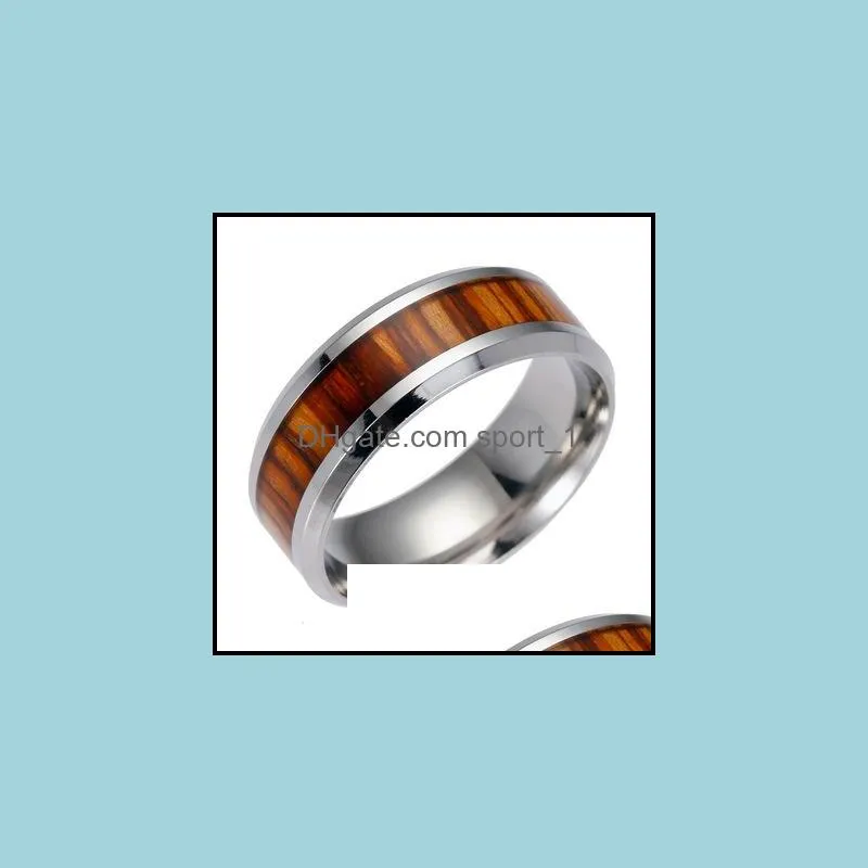 316l stainless steel finger rings durable vintage titanium stainless steel 8mm ring wood grain ring jewelry for men