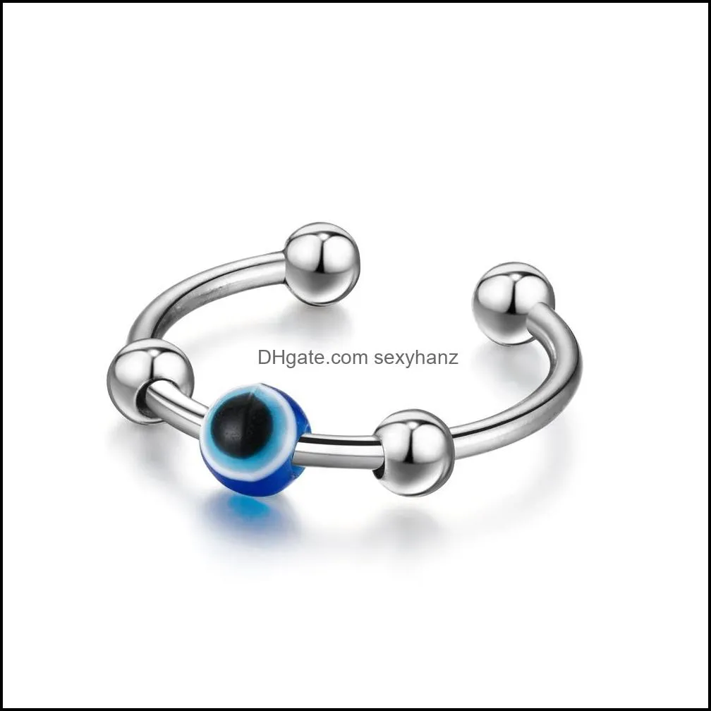 lucky stainless steel blue evil eye finger ring for women gift rotary decompression antianxiety turkish open rings