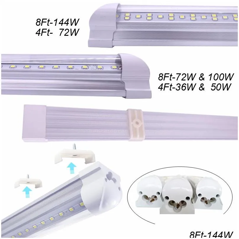 led shop light tube 72w 100w 144w 6500k cool white v shape clear cover t8 tube lights for ceiling and under cabinet lighting corded electric with builtin on/off