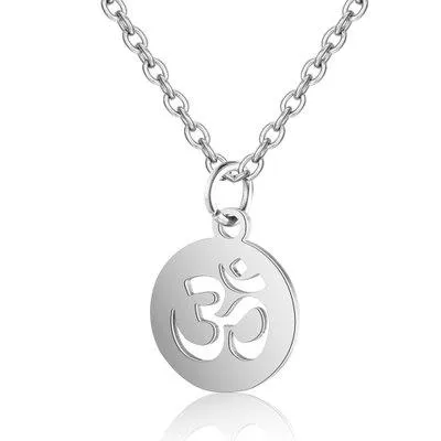  round om titanium steel necklace female hollow yoga symbol om fashion stainless steel pendant jewelr declaration necklace