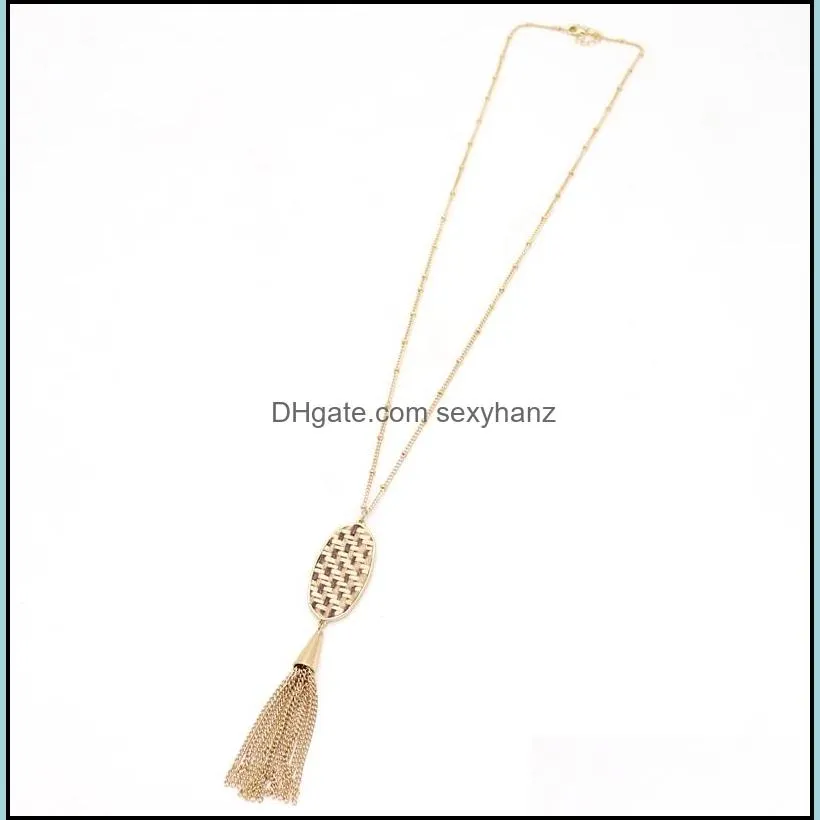 designer oval hexagon pendant tassel necklaces straw leopard print braided sweater long chian necklace  jewelry