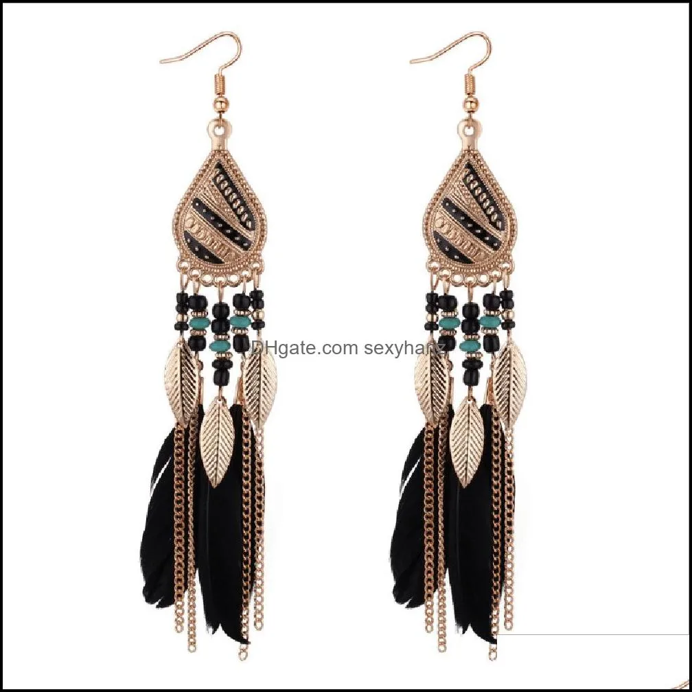 bohemia feather earring for women fashion jewelry beads tassel dangle long earrings dream catcher drop earrings