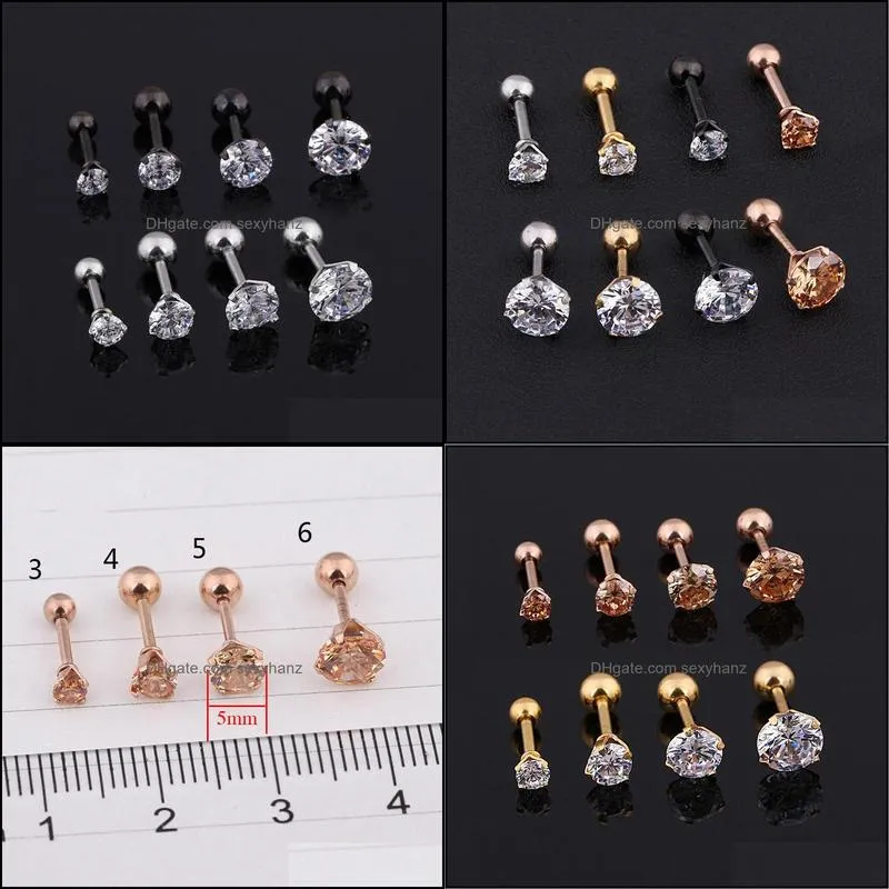 earrings mens medical titanium earrings size 3/4/5/6mm star crystal cartilage earring ear piercing top body jewelry men earring