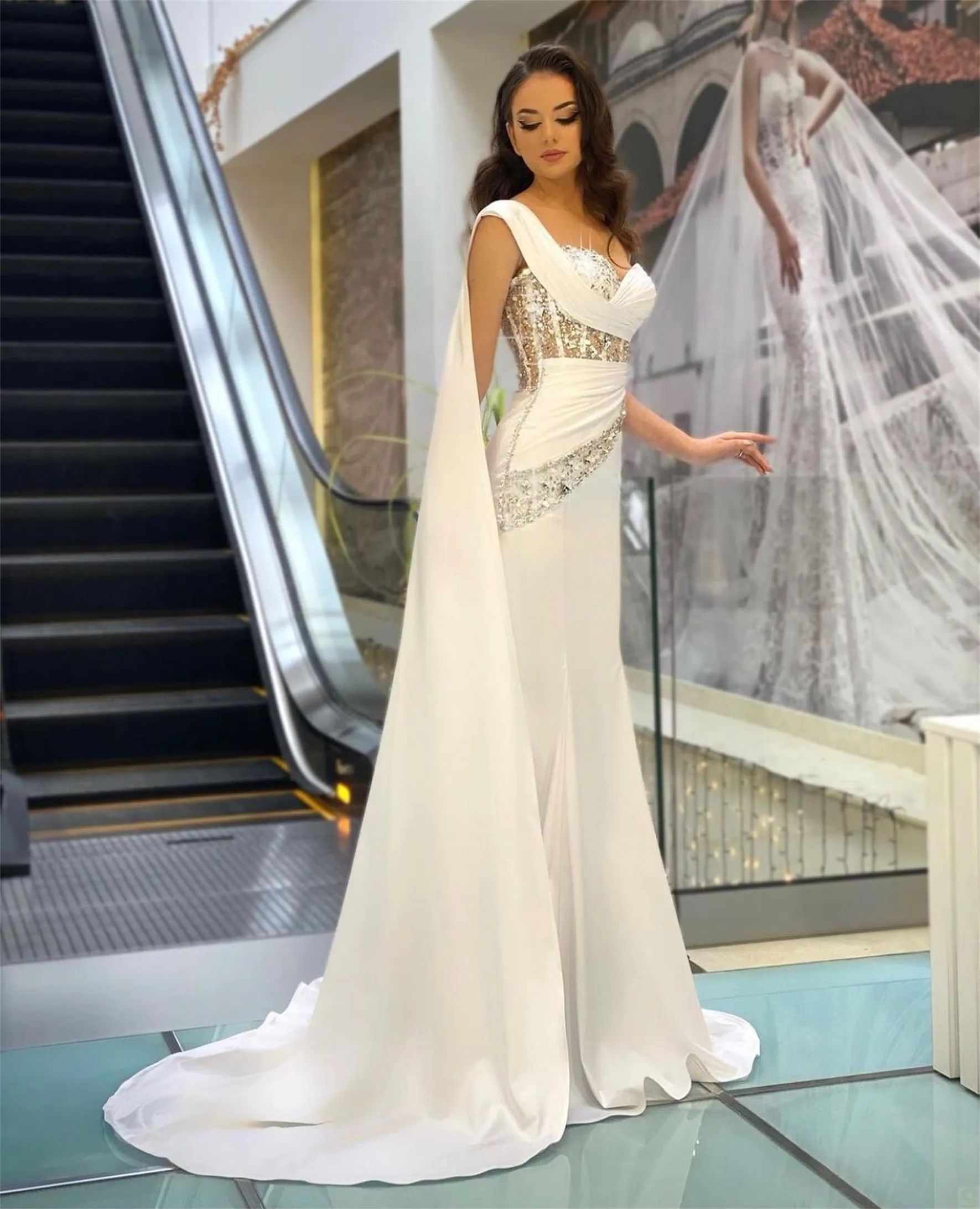 Summer Crystal Mermaid Wedding Dress Sparkly One Shoulder Beading Backless Bridal Gowns vestido de casamento