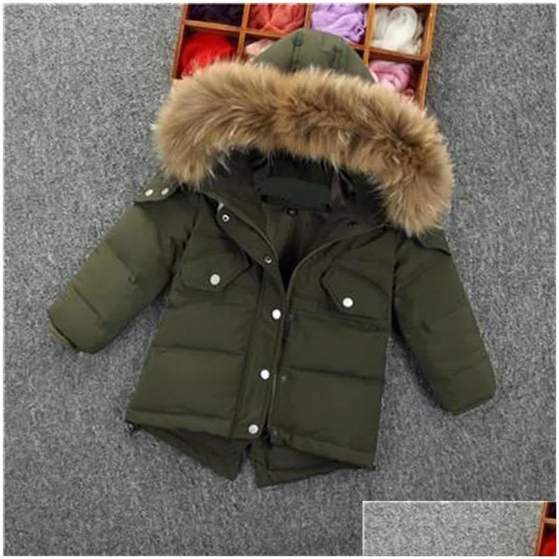 coat boutique 15y parker hodded solid faux fur collar zipper waist drawstring jacket kids boys winter clothes for babys