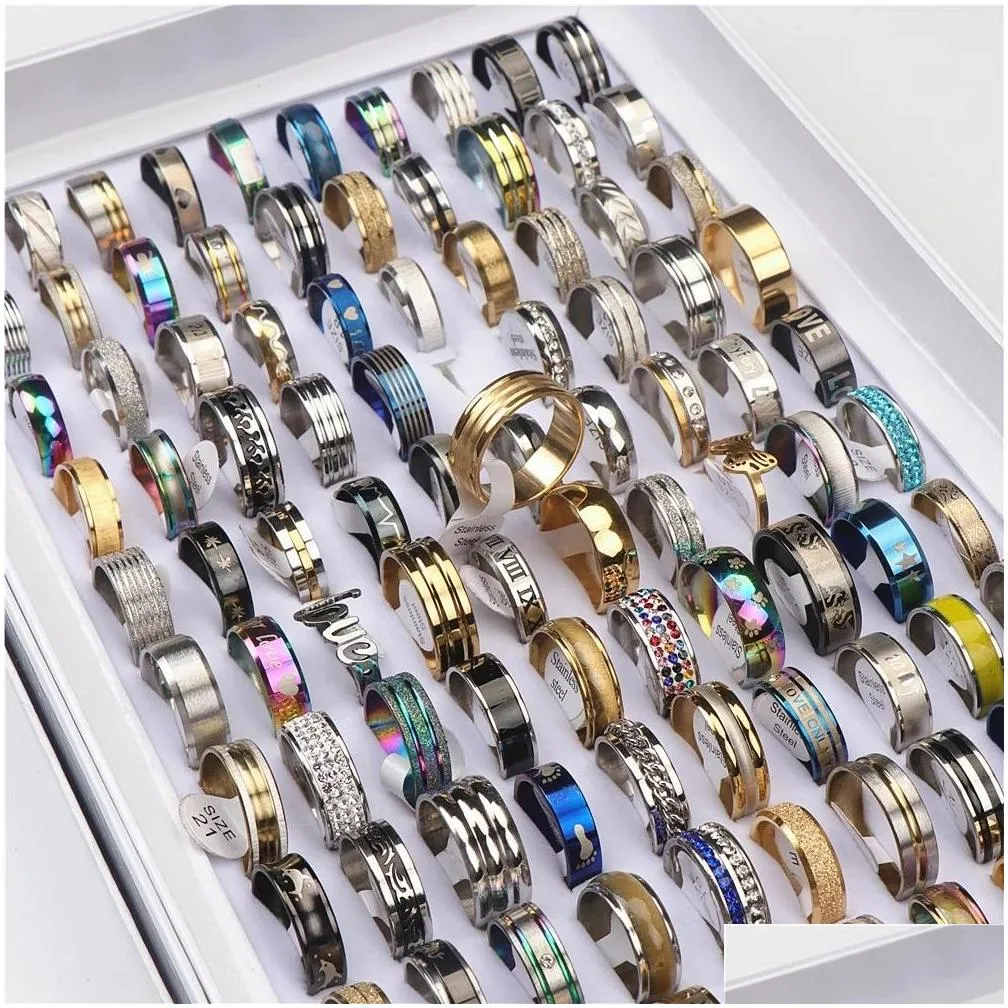 100pcs/lot fashion multicolor stainless steel love rings for women men different style party gifts jewelry wholesale