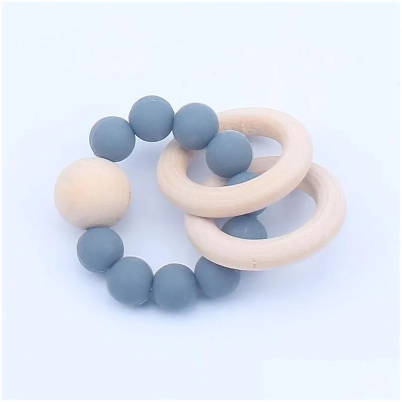 baby teether rings food grade beech wood teething ring soothers chew toys shower play round wooden bead newborn silicone teethers 826