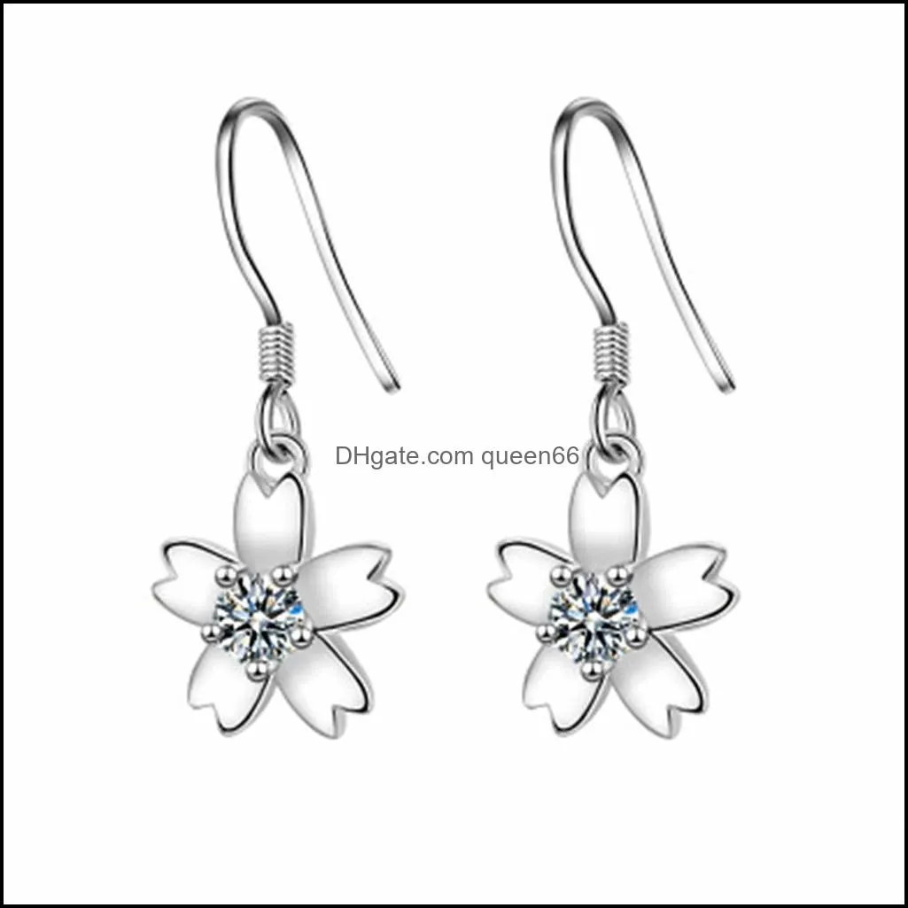 silver earrings zirconia cute flower earrings girl women jewelry beautiful huggies earring