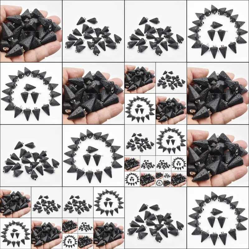 natural volcanic lava stone faceted cone pendulum charms pendants for jewelry making wholesale fashion