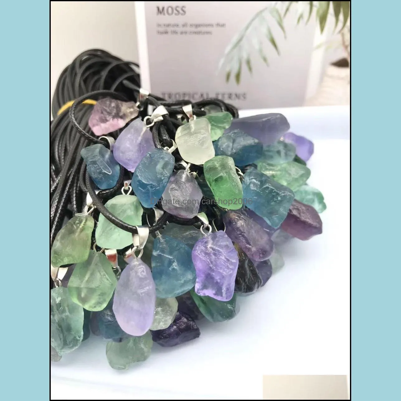 natural fluorite crystal pendant necklace energy stone healing meditation yoga gift wholesale