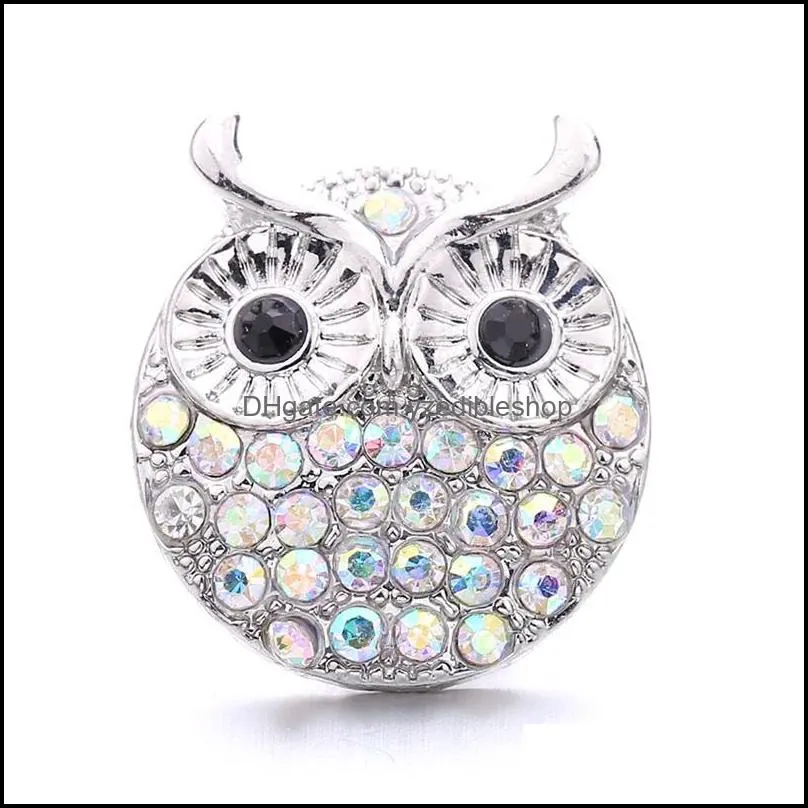 wholesale crystal silver color owl snap button women charms jewelry findings rhinestone 18mm metal snaps buttons diy bracelet