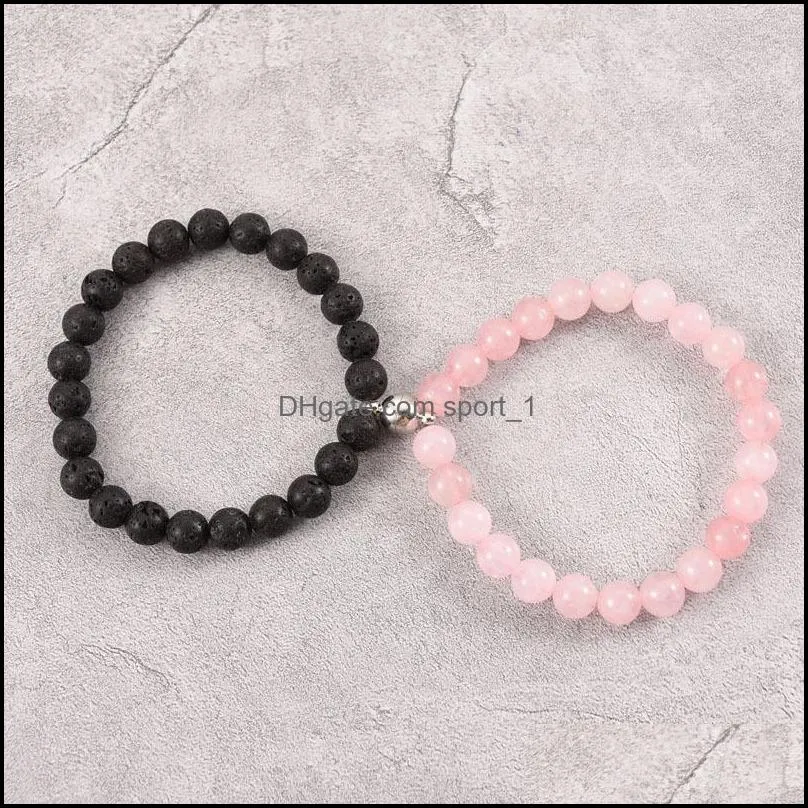 lover chic magnet friendship bracelets for couples 8mm pink white black stone stretchy rope beaded bracelet statement jewelry gifts