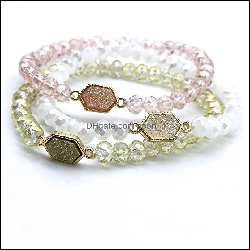  brand drusy druzy bracelet 6mm faceted glass crystal beads elastic bracelets for women girl lady jewelry